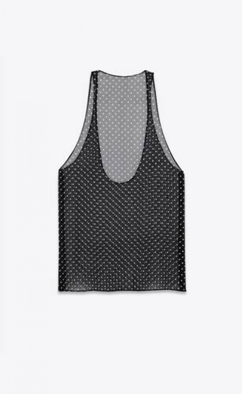 YSL Tank Top In Dotted Silk Muslin Black | Philippines_YSL16498