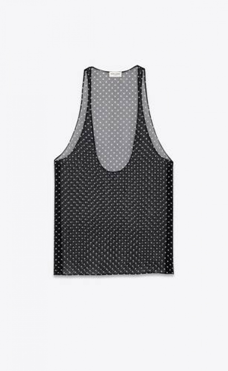 YSL Tank Top In Dotted Silk Muslin Black | Philippines_YSL16498