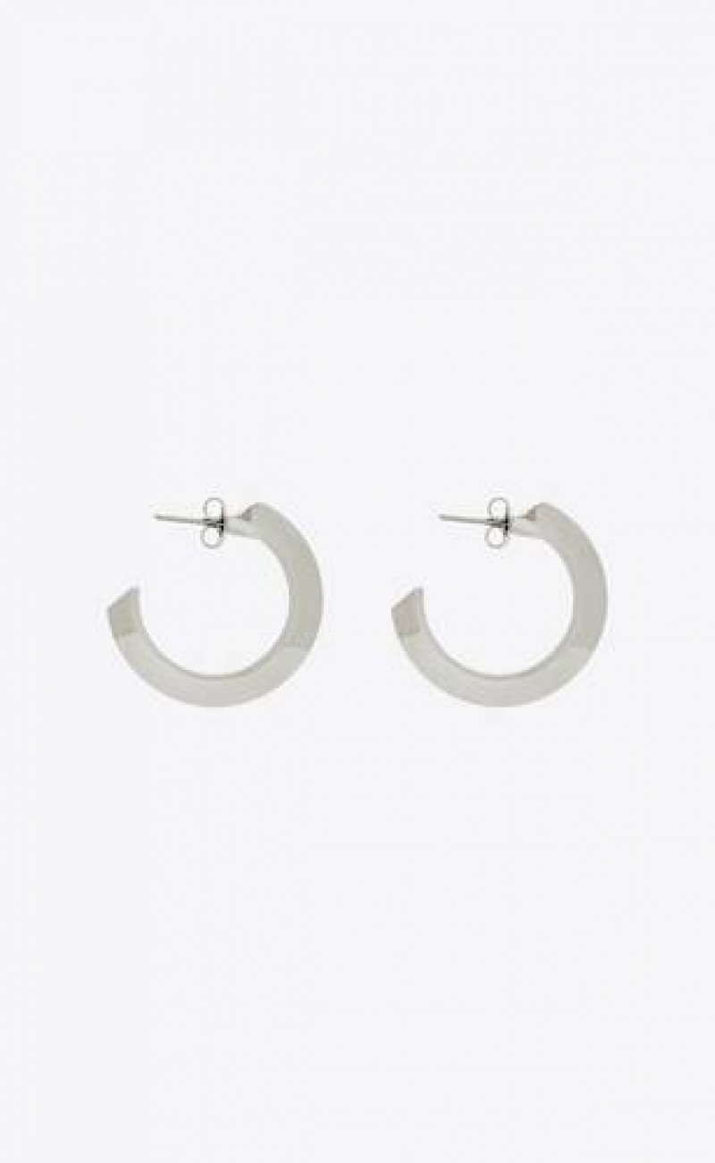 YSL Thick Hoop Earrings In Metal Silver | Philippines_YSL99840