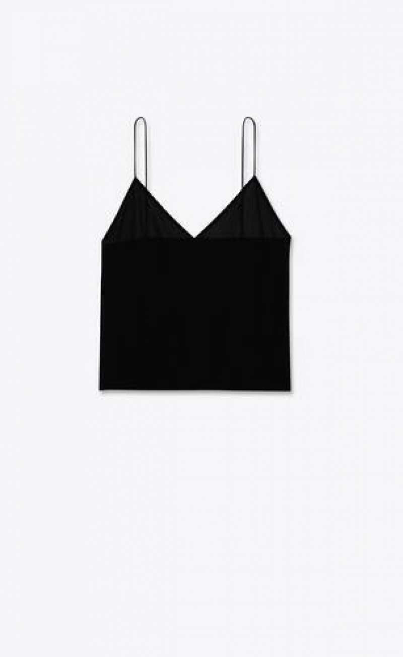 YSL Top In Washed Silk Georgette Black | Philippines_YSL68169