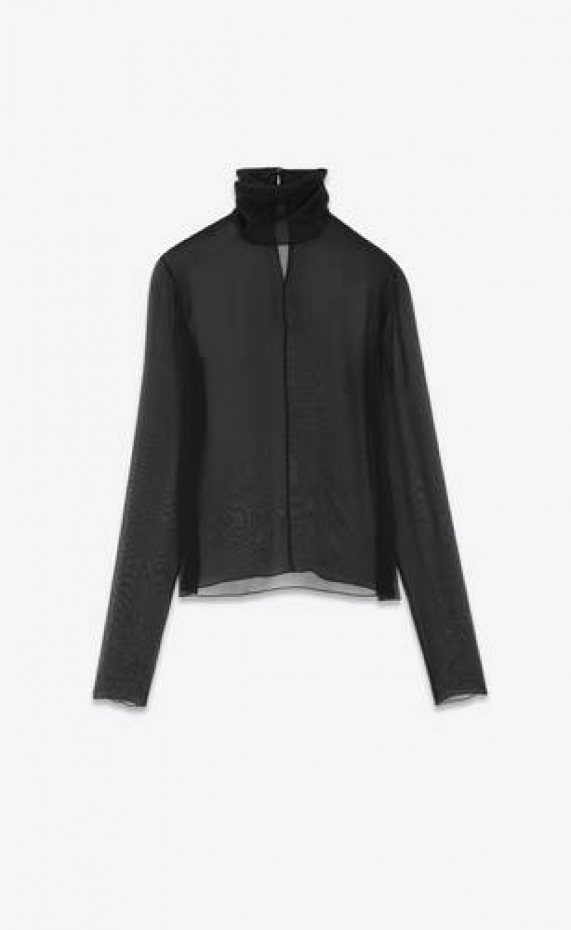 YSL Turtleneck Blouse In Silk Muslin Crepe Black | Philippines_YSL63627