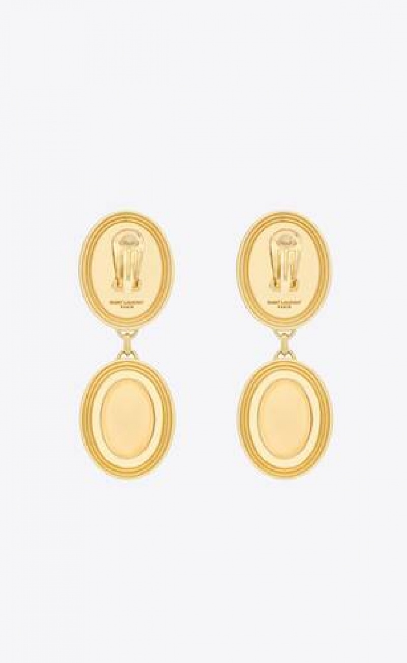 YSL Twin-oval Earrings In Velvet And Metal Brown / Gold Green Gold | Philippines_YSL34409