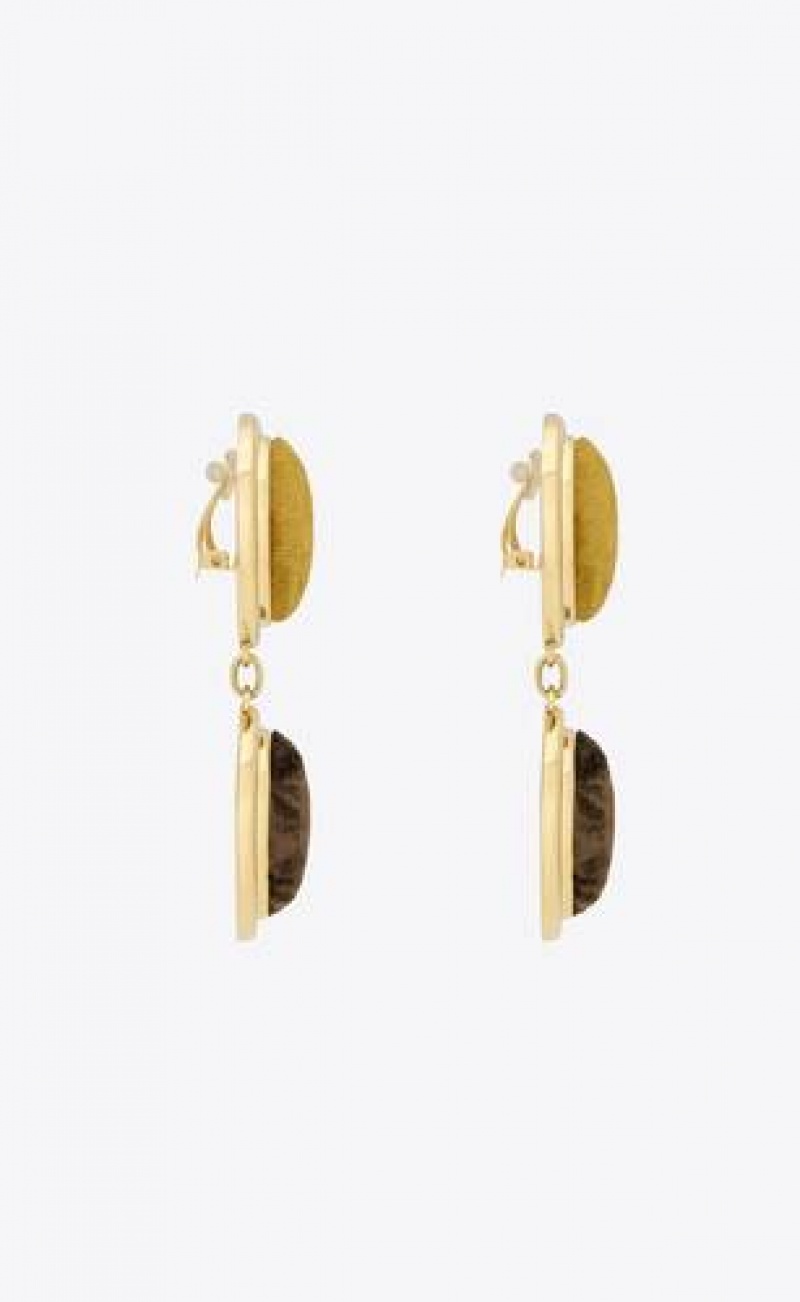 YSL Twin-oval Earrings In Velvet And Metal Brown / Gold Green Gold | Philippines_YSL34409