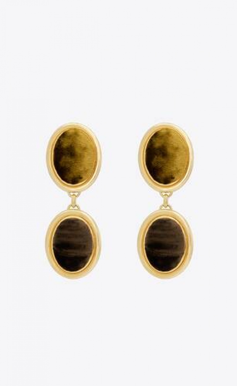 YSL Twin-oval Earrings In Velvet And Metal Brown / Gold Green Gold | Philippines_YSL34409