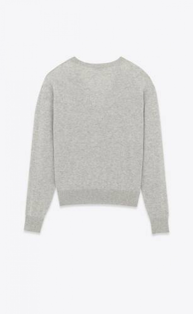 YSL V-neck Sweater In Cashmere Grey | Philippines_YSL69161