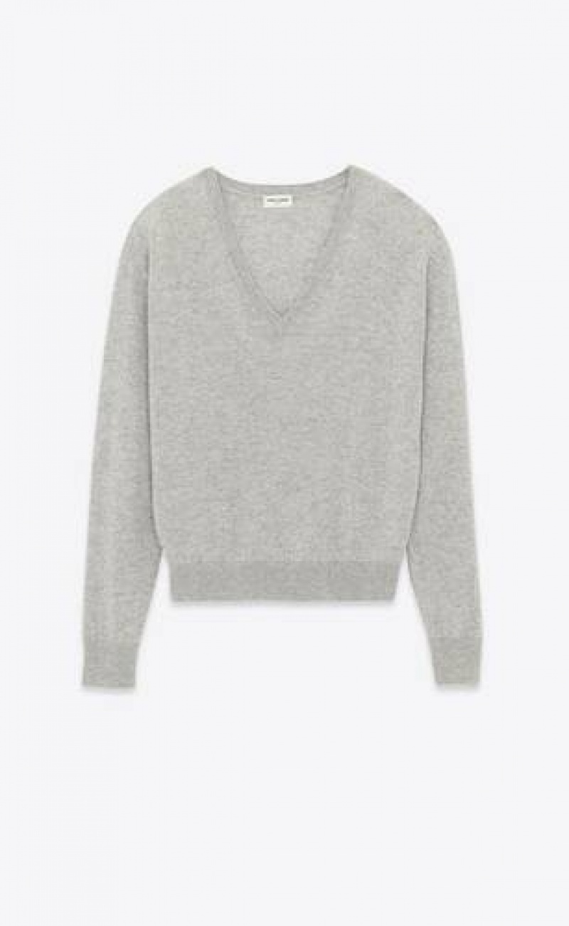 YSL V-neck Sweater In Cashmere Grey | Philippines_YSL69161